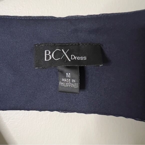 BCX 3/4 Sleeve V Neck Elastic Waist Navy White Polkadot Dress Size Medium - Picture 3 of 7